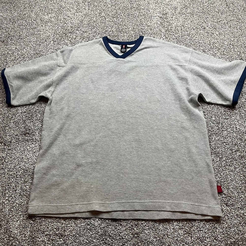 Levis Shirt Mens Large Gray Blue V Neck Waffle Knit Short Sleeve Cotton Casual